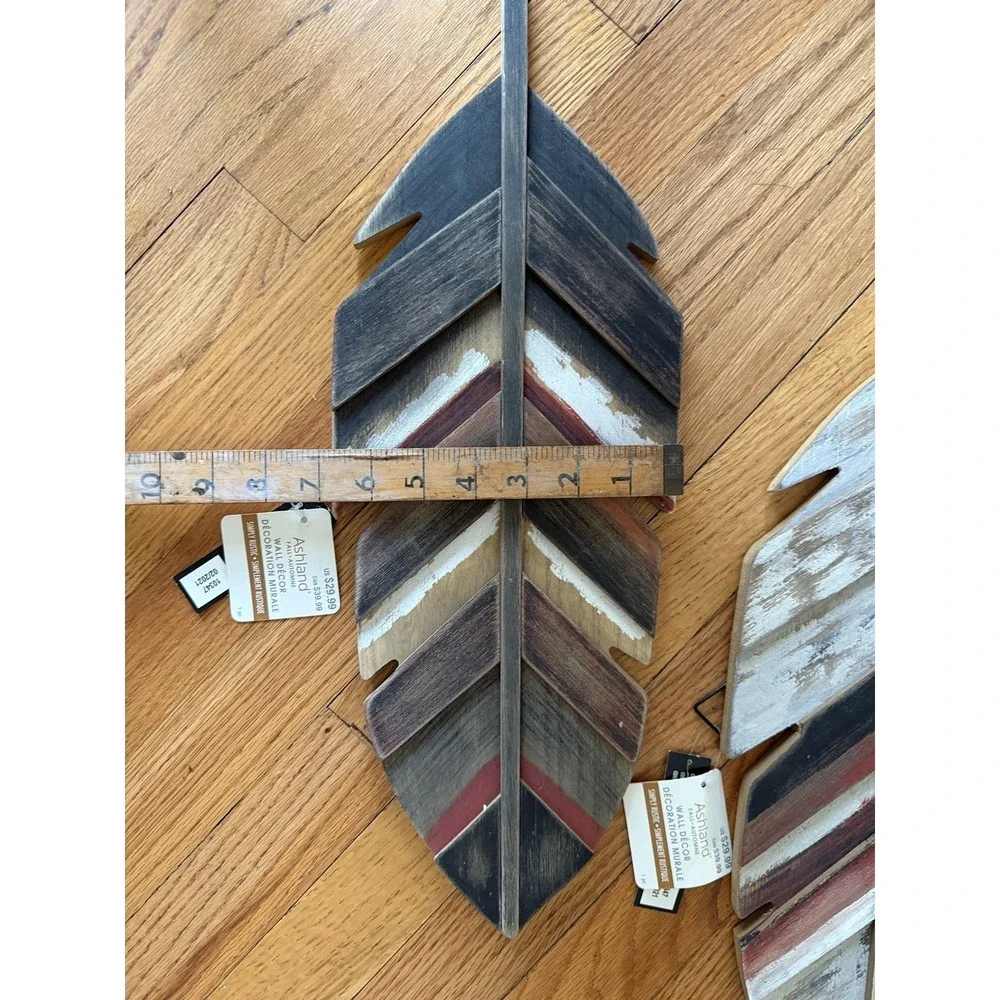 Ashland Rustic ‎ Feather Distressed Wood Hangings Decor 2 Set